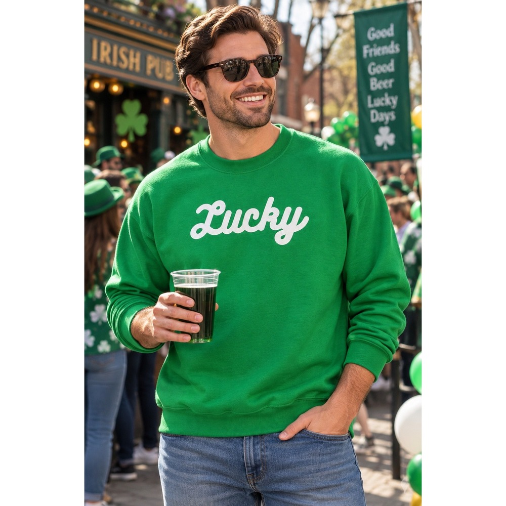 Gildan Lucky Green St Patrick's Day Crewneck Sweatshirt Sz Lg Oversized Unisex
